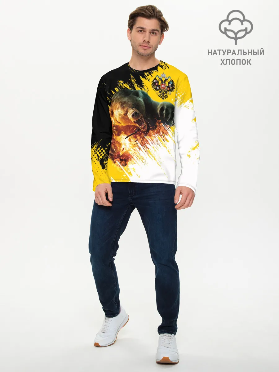 Мужской лонгслив базовый / Имперский флаг и медведь