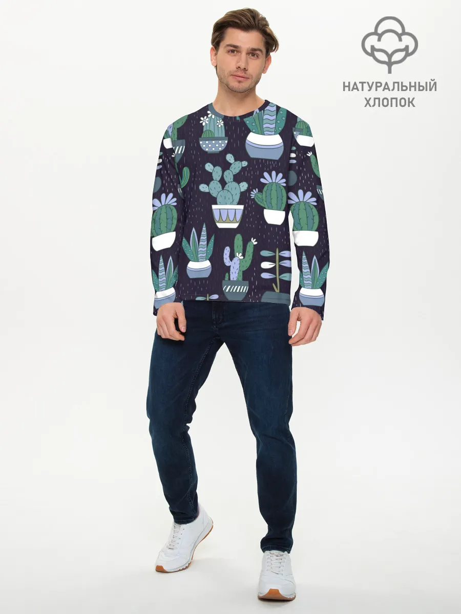 Мужской лонгслив базовый / Кактусы