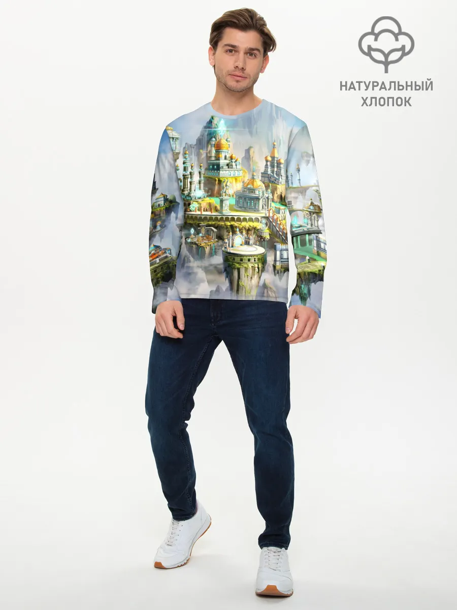 Мужской лонгслив базовый / Город в небе