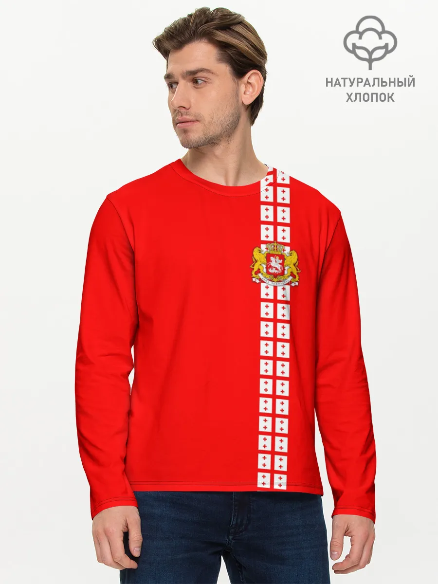 Мужской лонгслив базовый / Грузия, лента с гербом