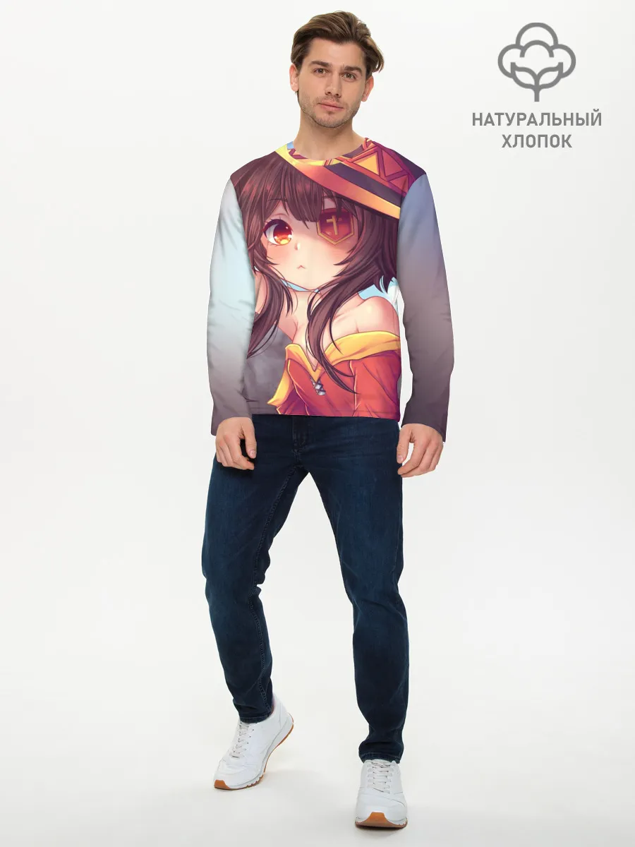 Мужской лонгслив базовый / Konosuba в шляпе