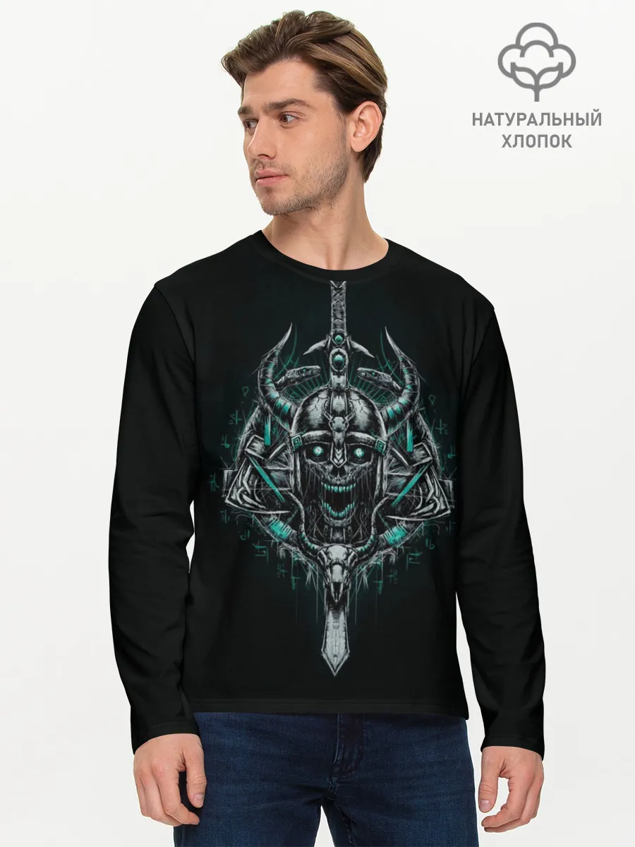 Мужской лонгслив базовый / Череп-Викинг