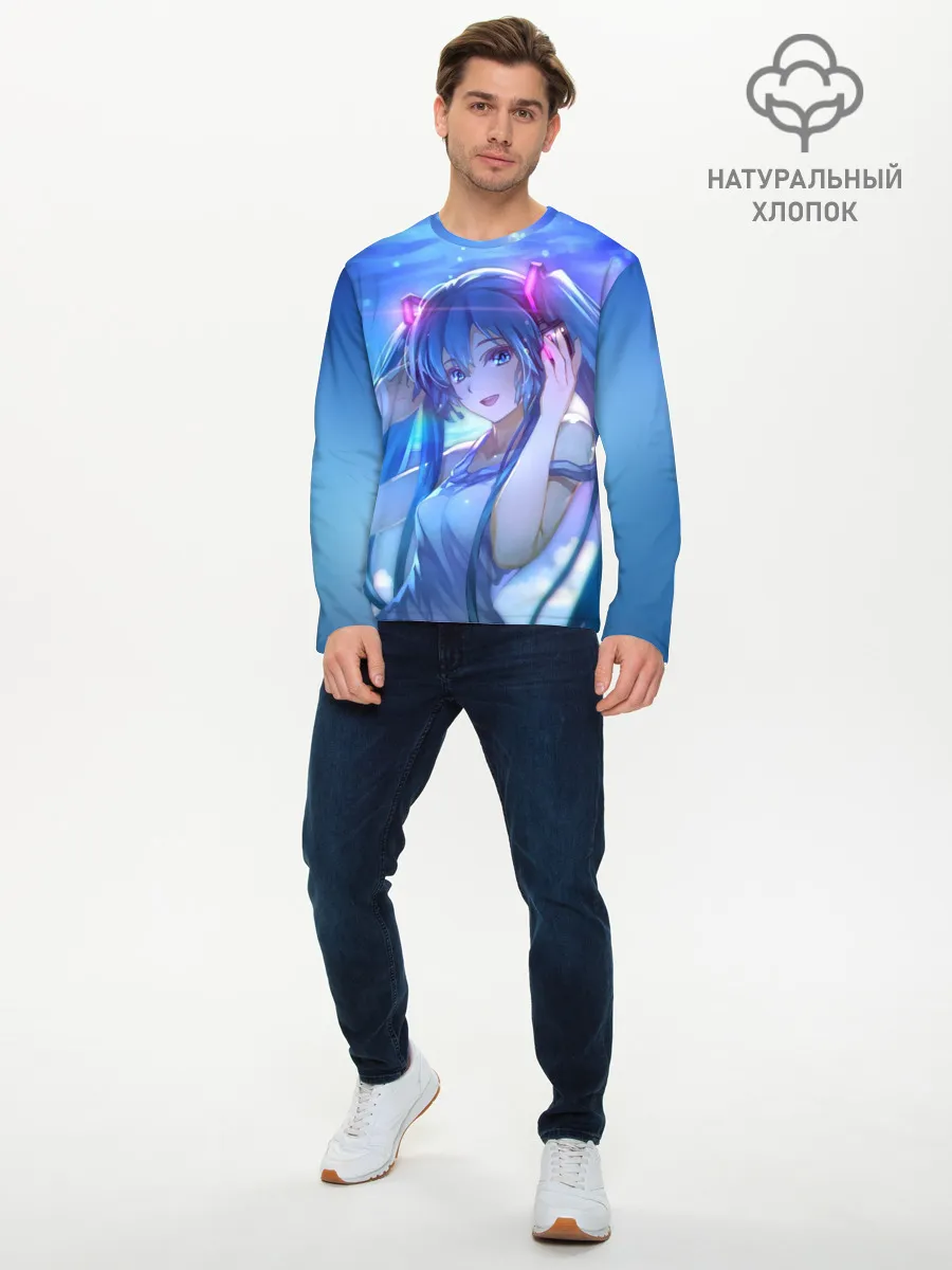 Мужской лонгслив базовый / Miku на фоне космоса