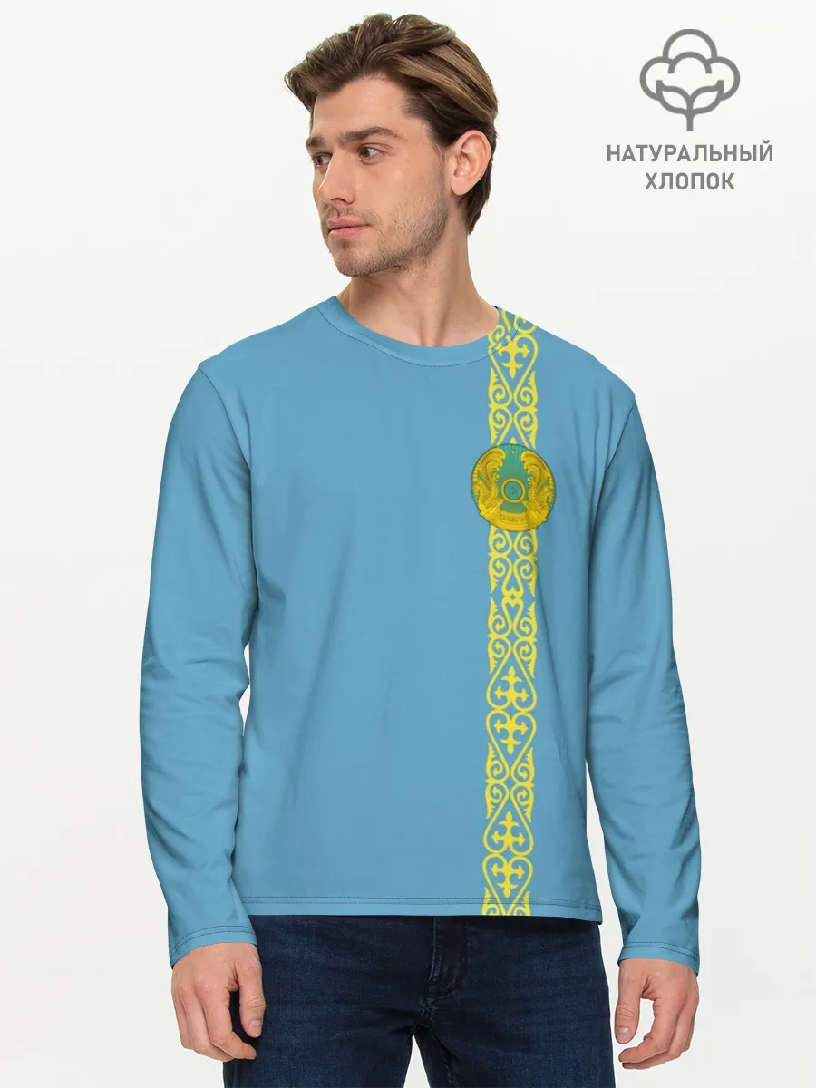 Мужской лонгслив базовый / Казахстан, лента с гербом
