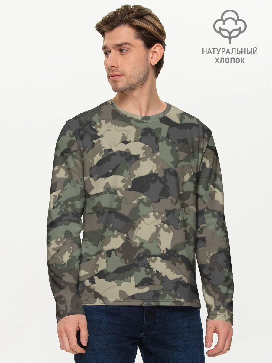 Мужской лонгслив базовый / Камуфляж с толстыми котами