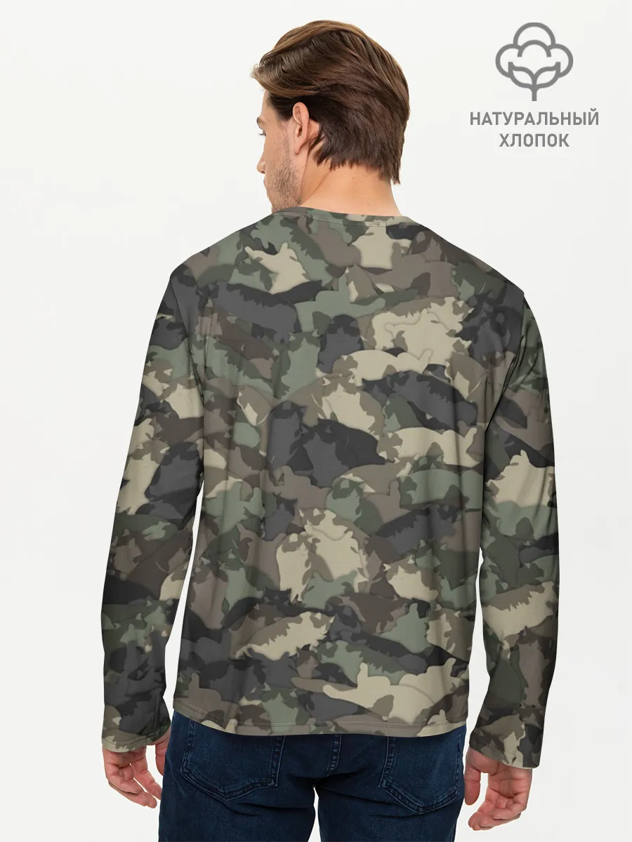 Мужской лонгслив базовый / Камуфляж с толстыми котами