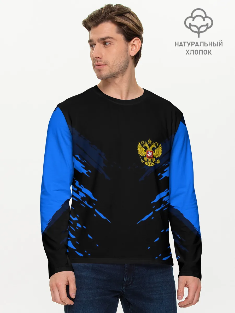 Мужской лонгслив базовый / Russia-sport collection BLUE