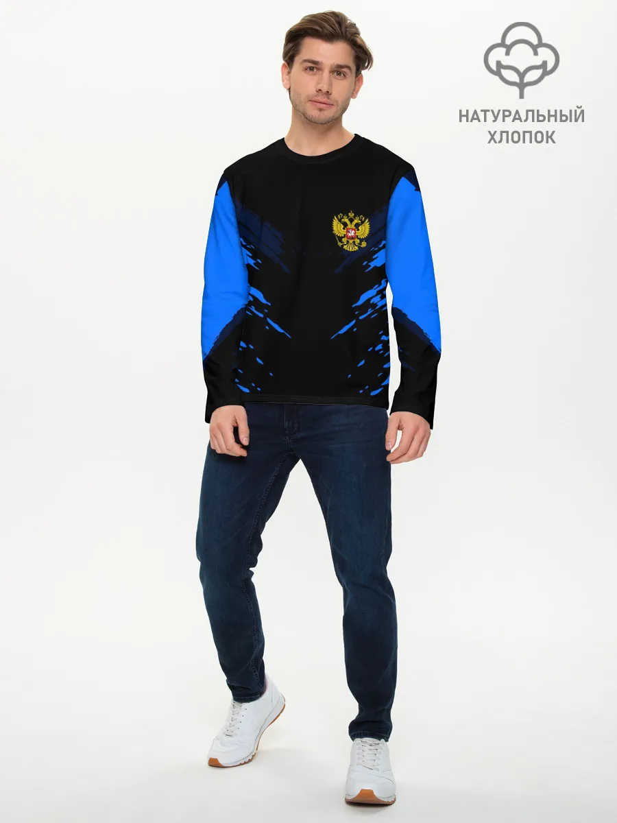 Мужской лонгслив базовый / Russia-sport collection BLUE