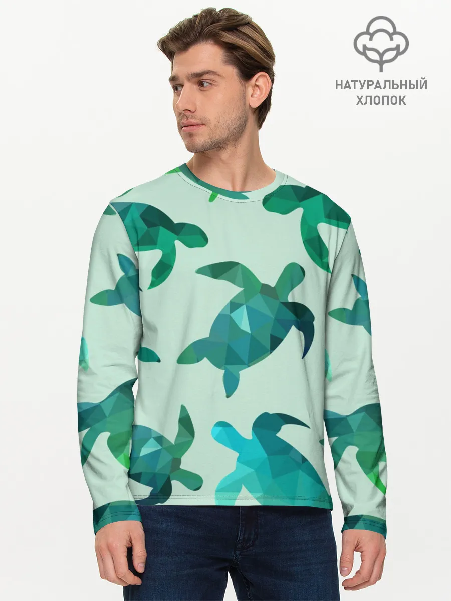 Мужской лонгслив базовый / Абстракция Черепахи Полигон