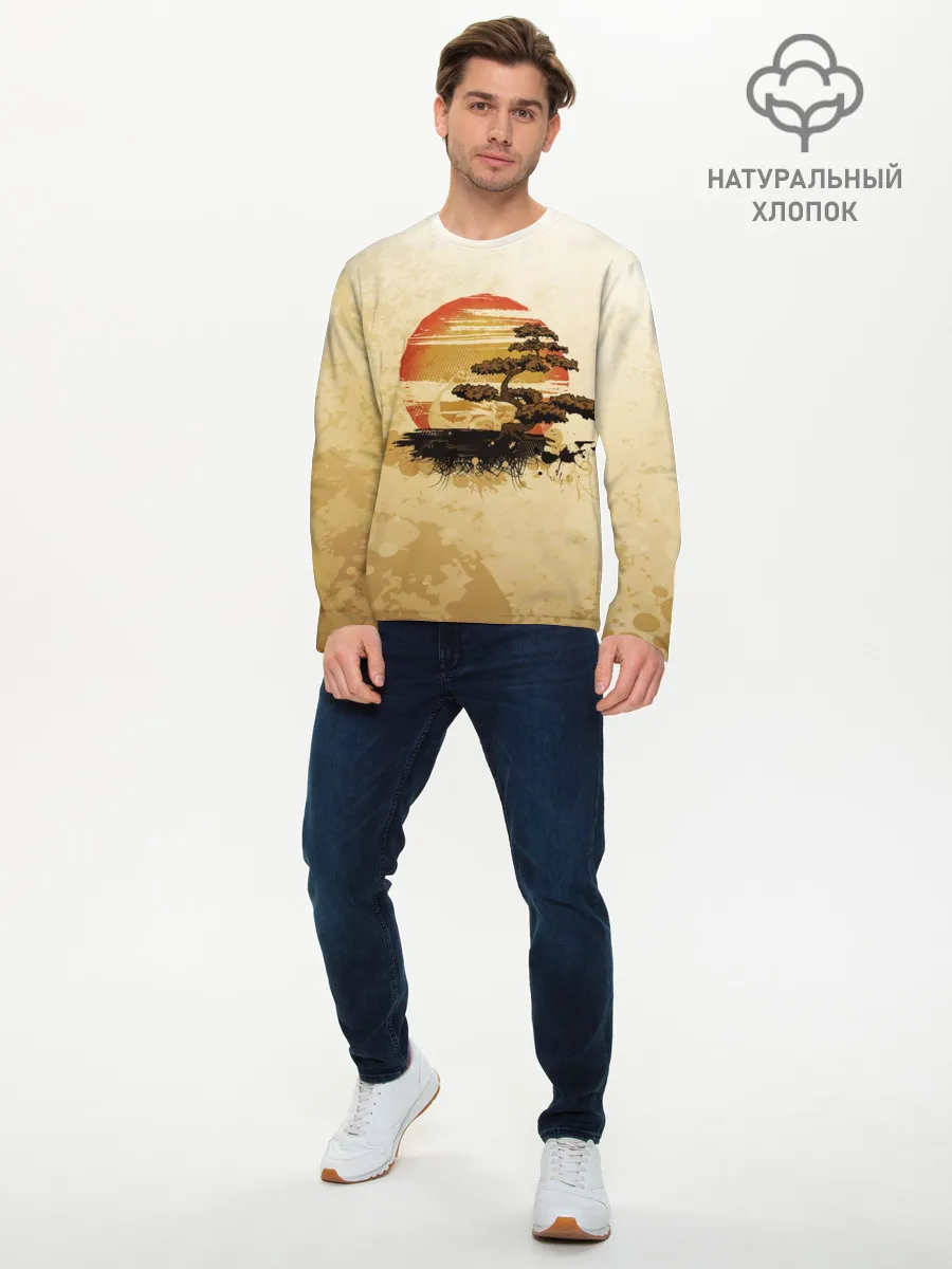 Мужской лонгслив базовый / Дерево на закате
