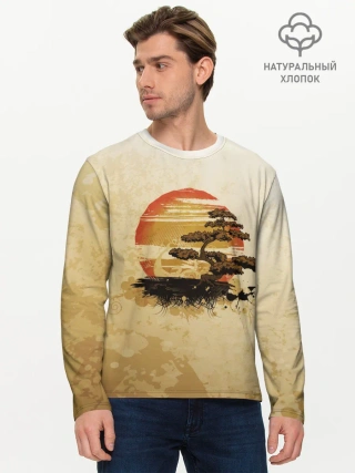 Мужской лонгслив базовый / Дерево на закате