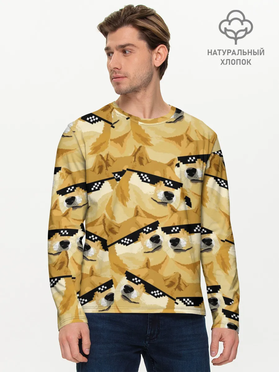 Мужской лонгслив базовый / Doge мем в deal with it очках