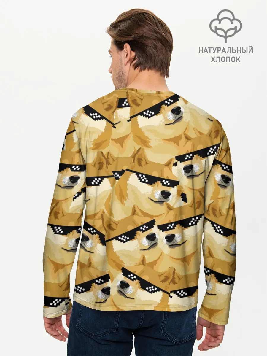 Мужской лонгслив базовый / Doge мем в deal with it очках