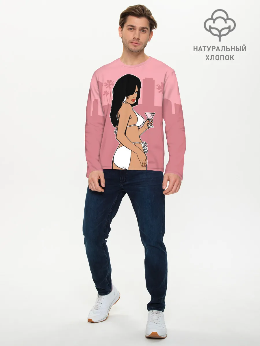 Мужской лонгслив базовый / GTA VC - Девушка с мартини