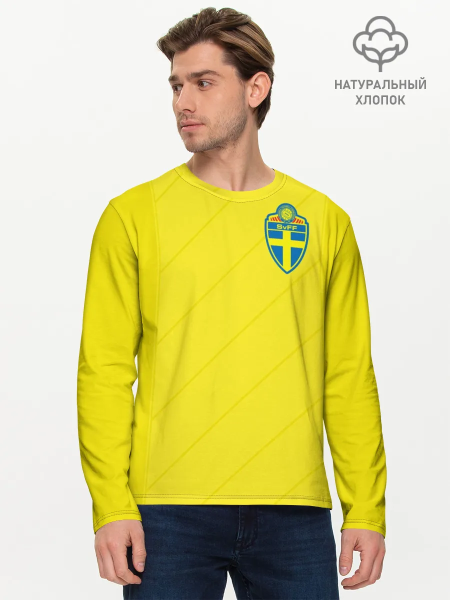 Мужской лонгслив базовый / Швеция домашняя форма ЧМ 2018