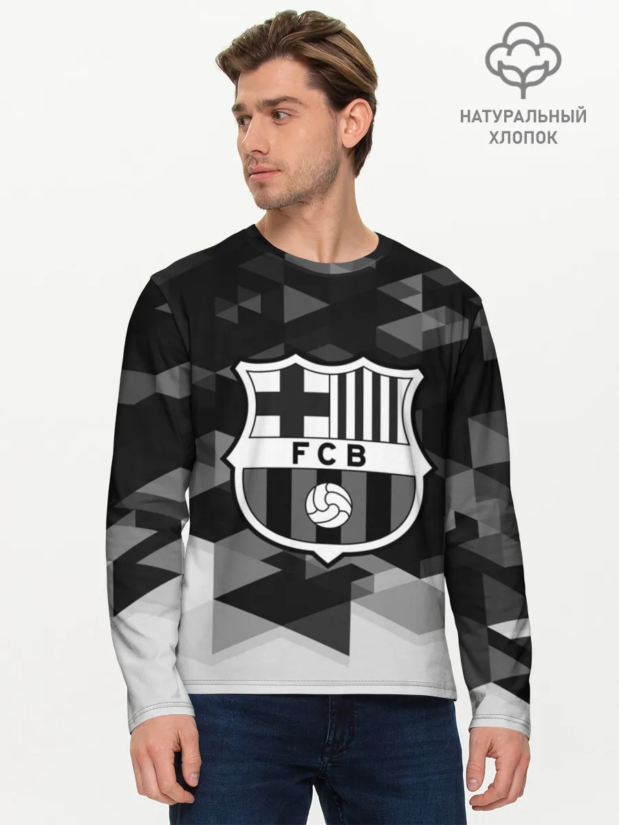 Мужской лонгслив базовый / FC Barcelona sport geometry