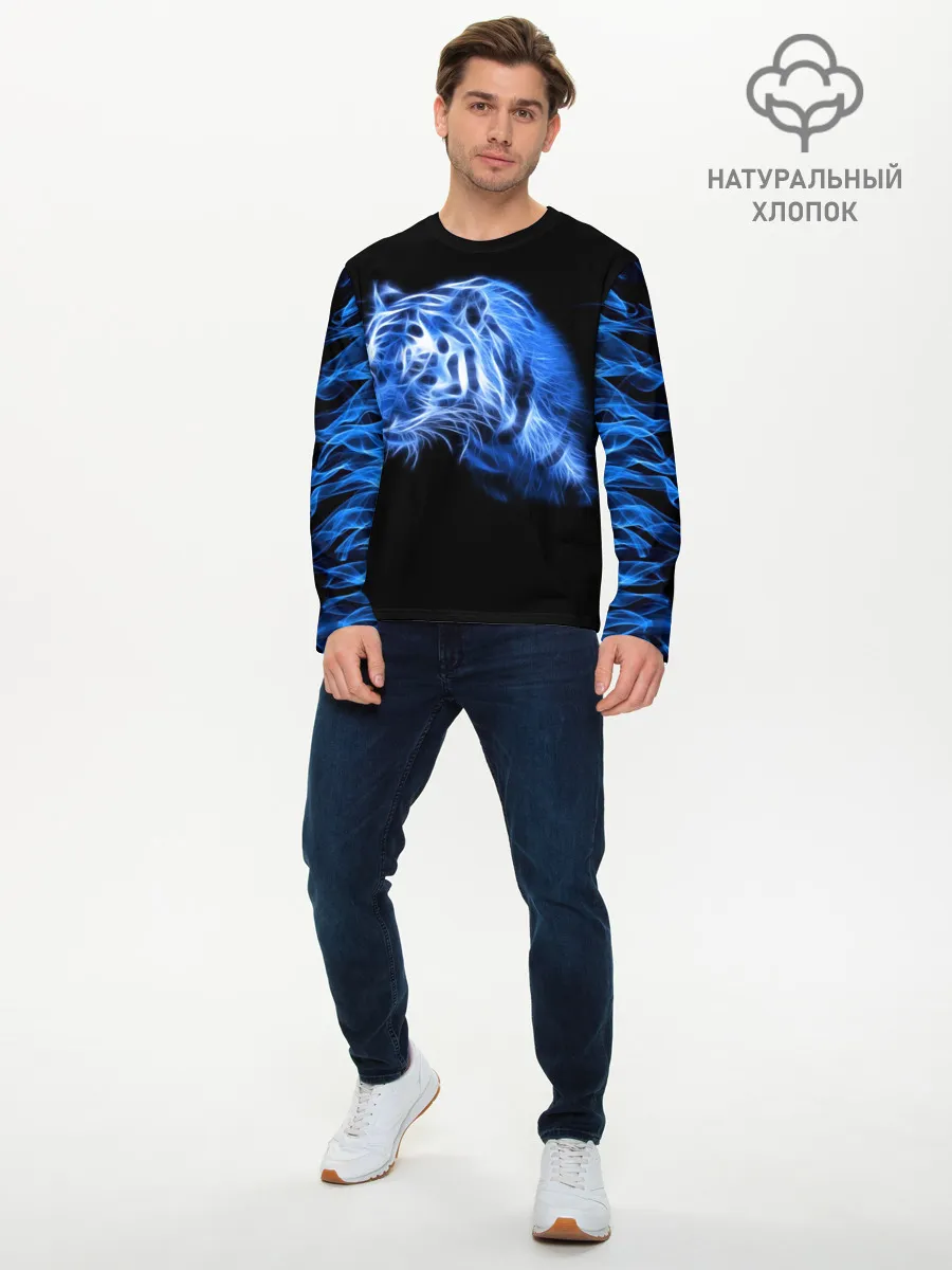 Мужской лонгслив базовый / Синий тигр