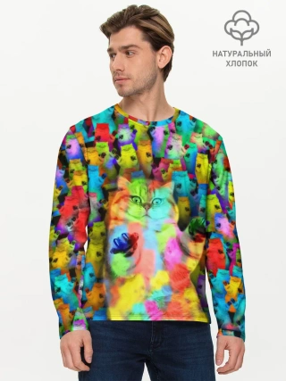 Мужской лонгслив базовый / Котики на дискотеке