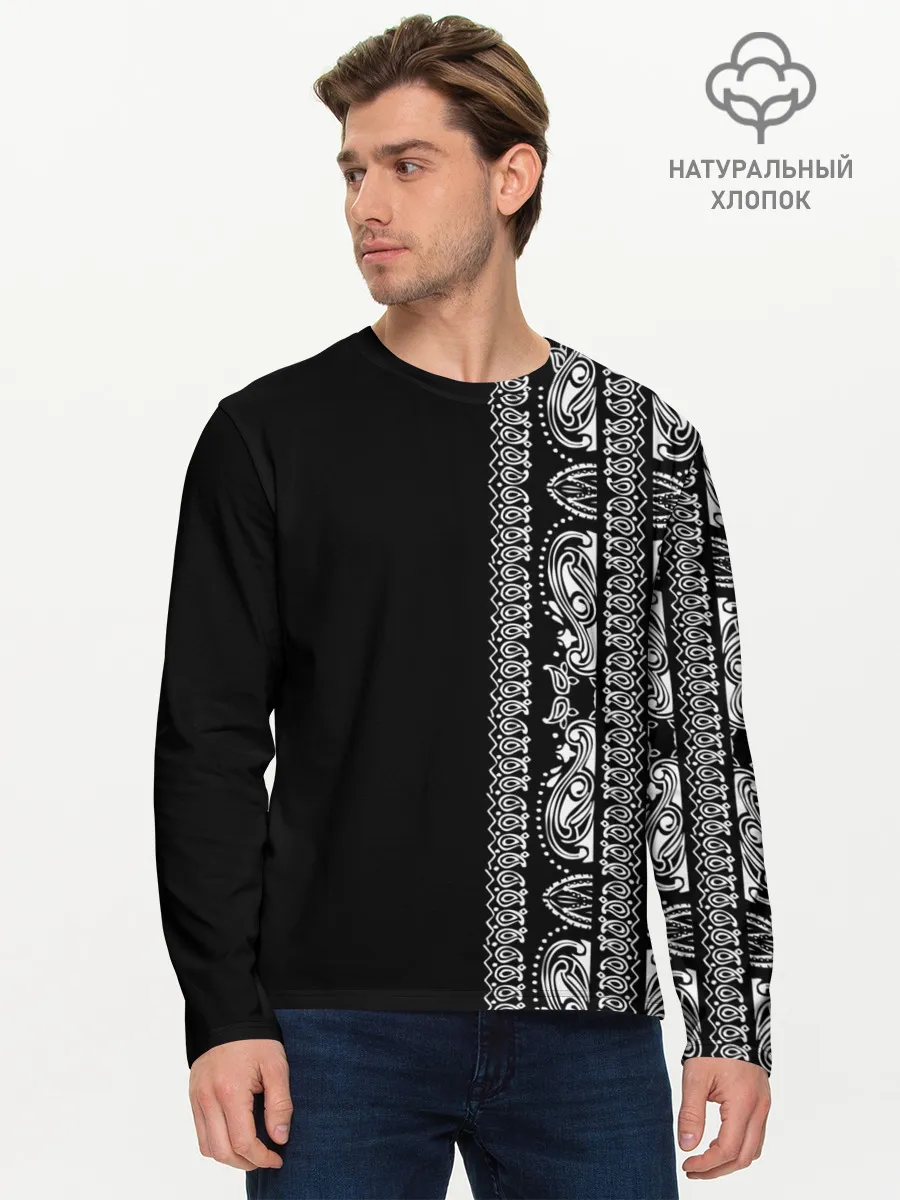 Мужской лонгслив базовый / Узор на чёрном