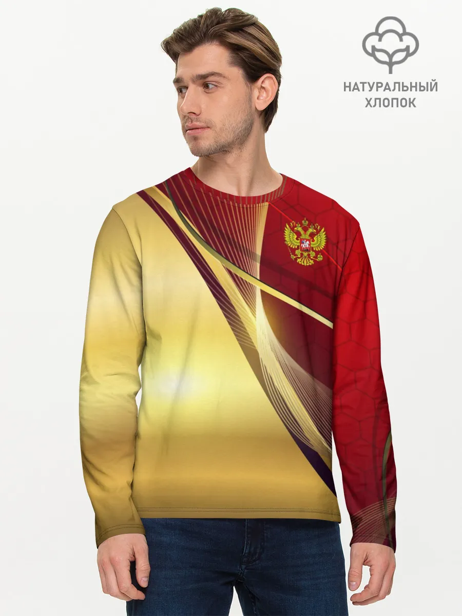 Мужской лонгслив базовый / RUSSIA SPORT: Red and Gold.
