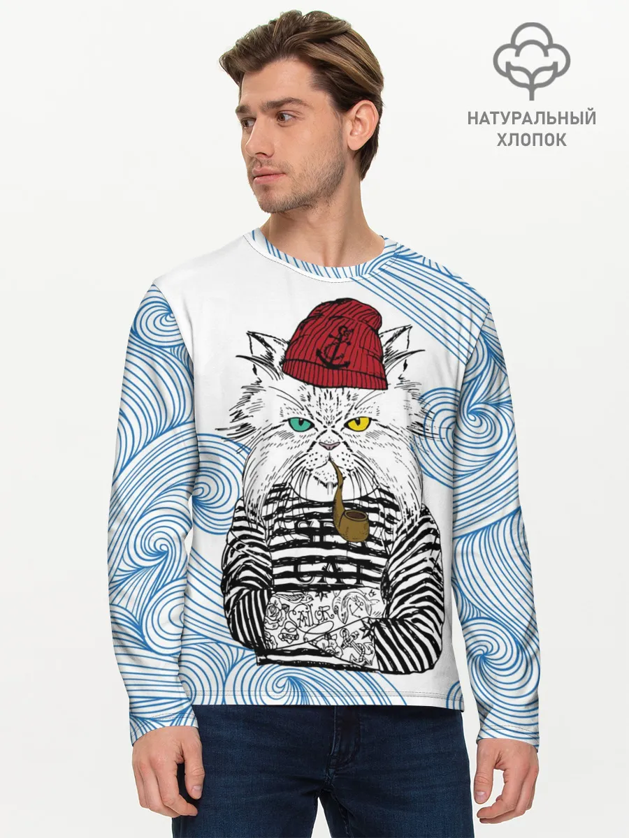Мужской лонгслив базовый / Кот Моряк