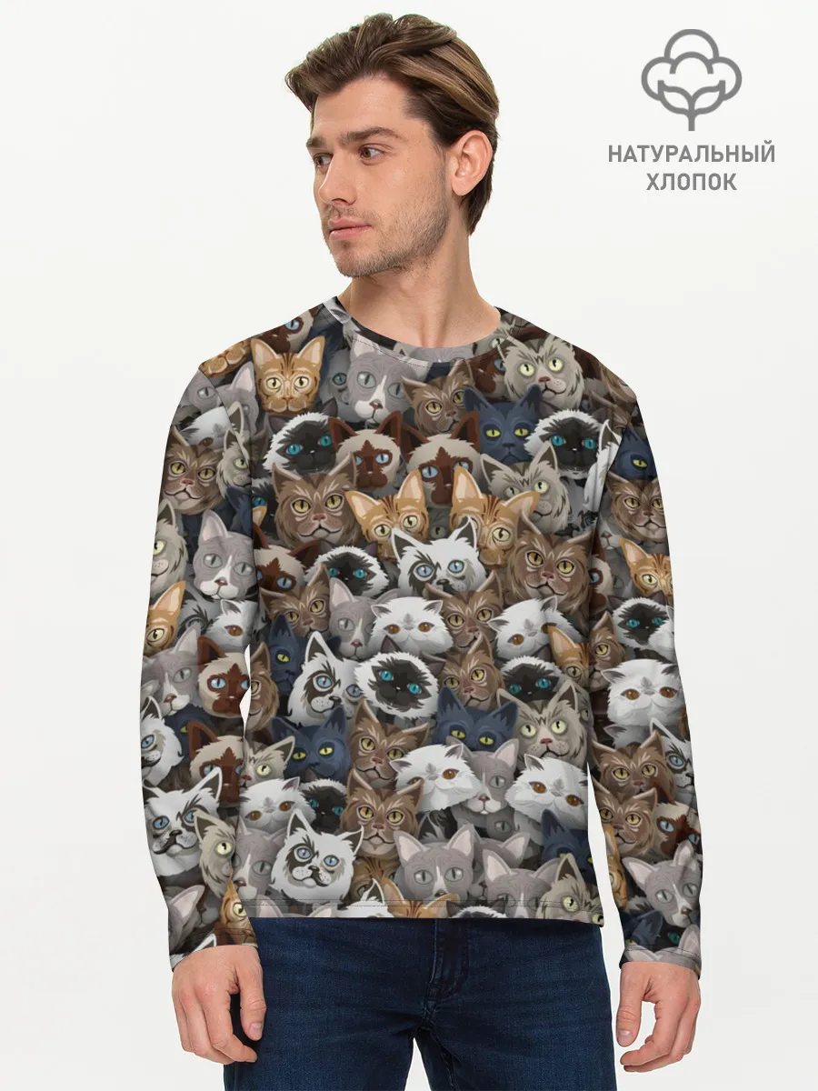 Мужской лонгслив базовый / Коты разных пород
