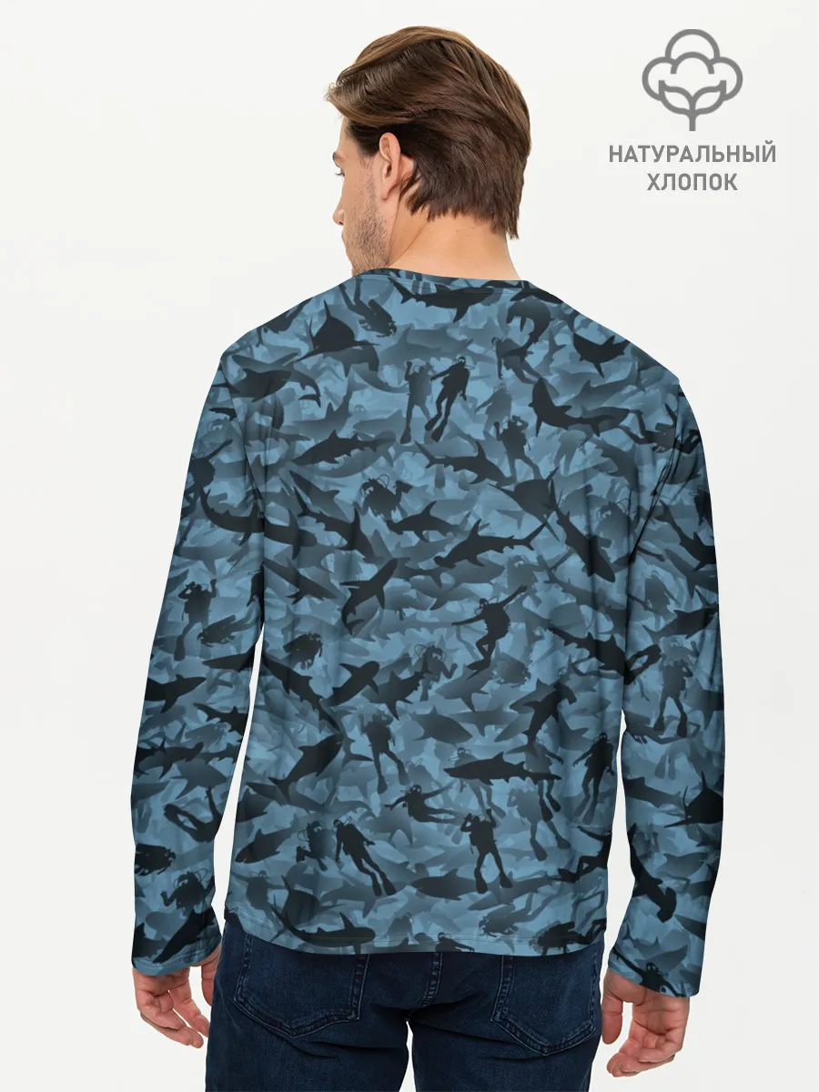 Мужской лонгслив базовый / Акулы и дайверы