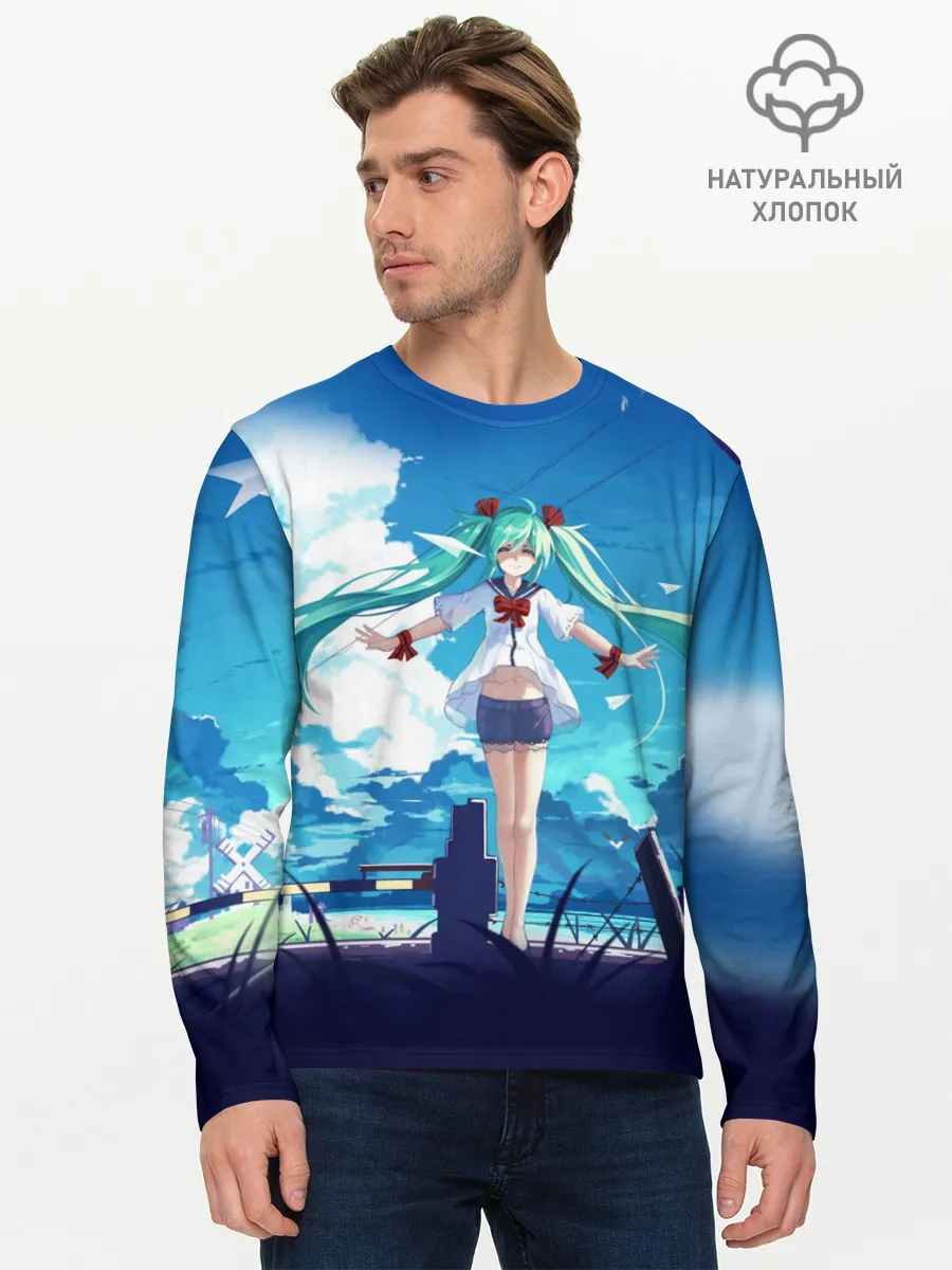 Мужской лонгслив базовый / Хацунэ Мику под летним небом