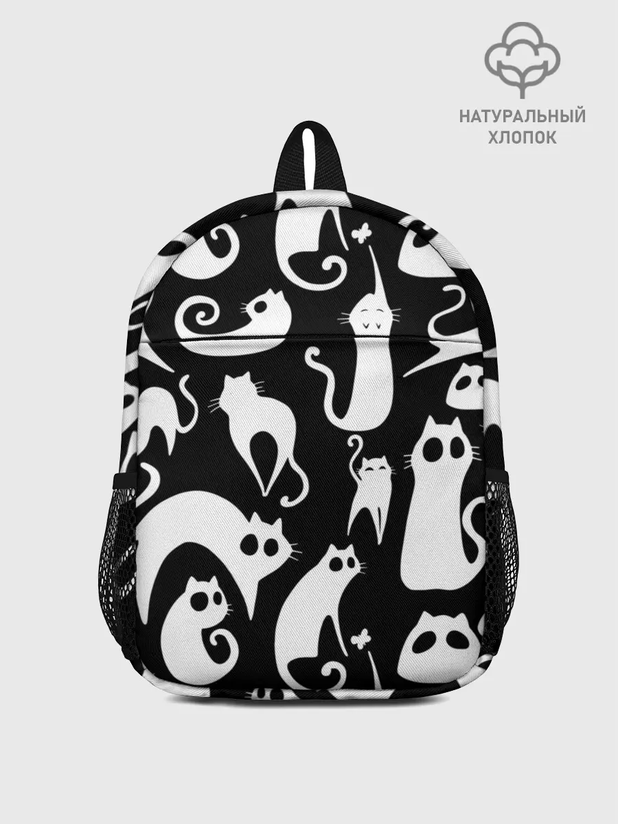 Рюкзак детский / Белые коты на черном фоне