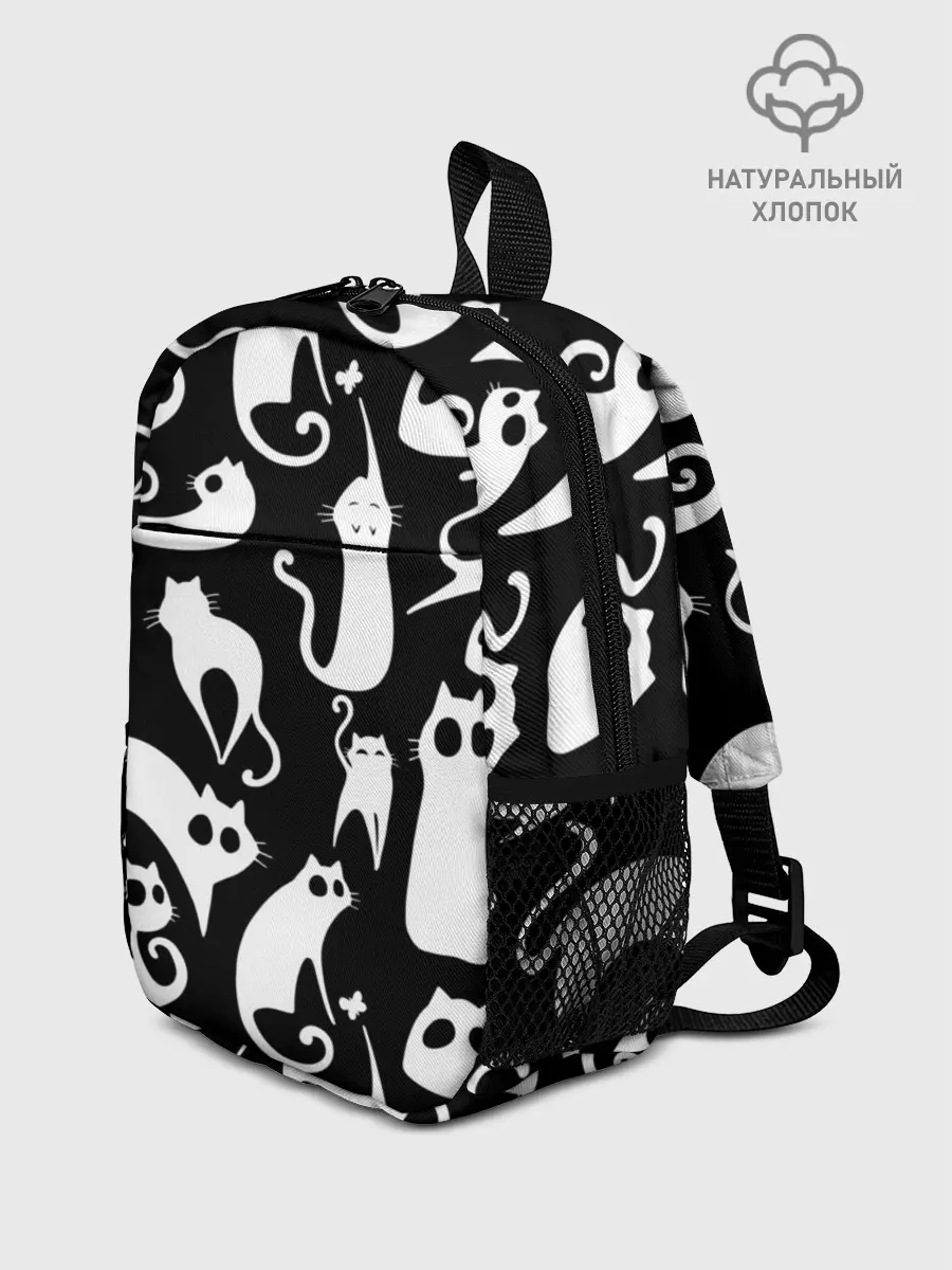 Рюкзак детский / Белые коты на черном фоне