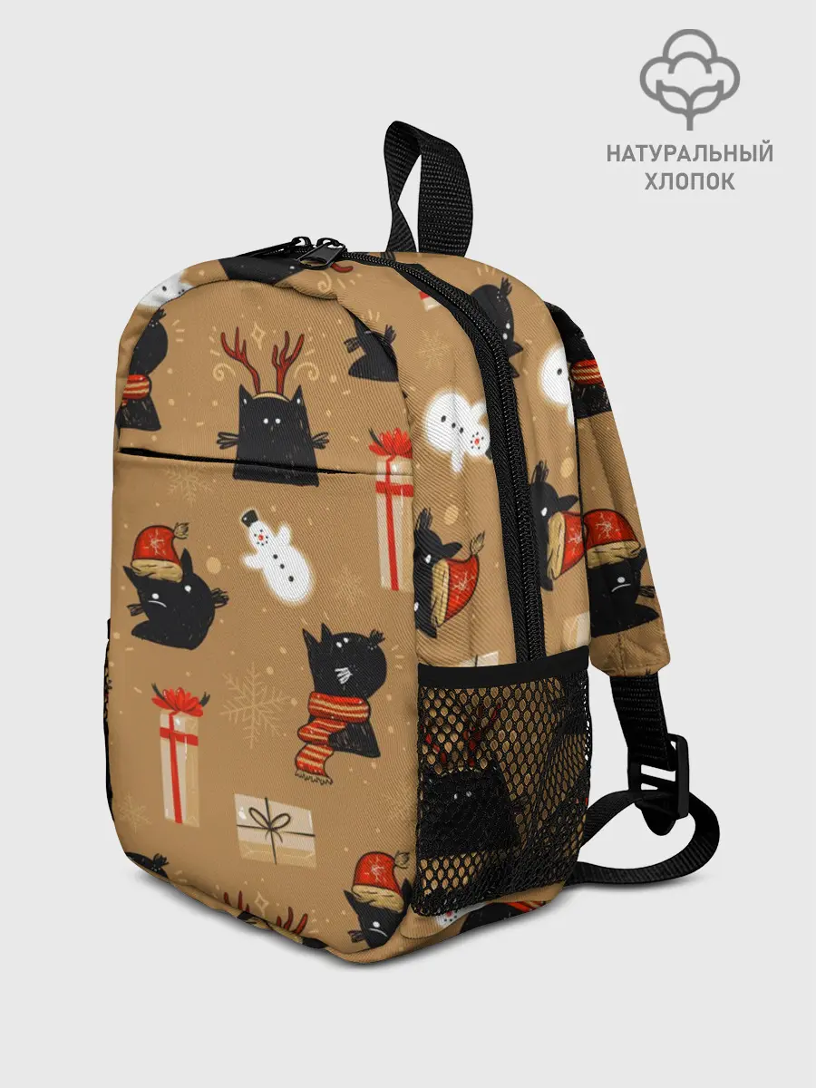 Рюкзак детский / Черные новогодние коты