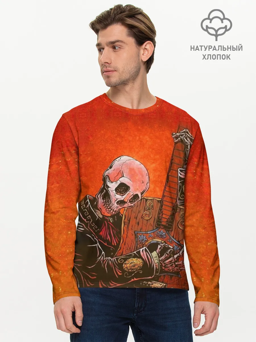 Мужской лонгслив базовый / Скелет с гитарой