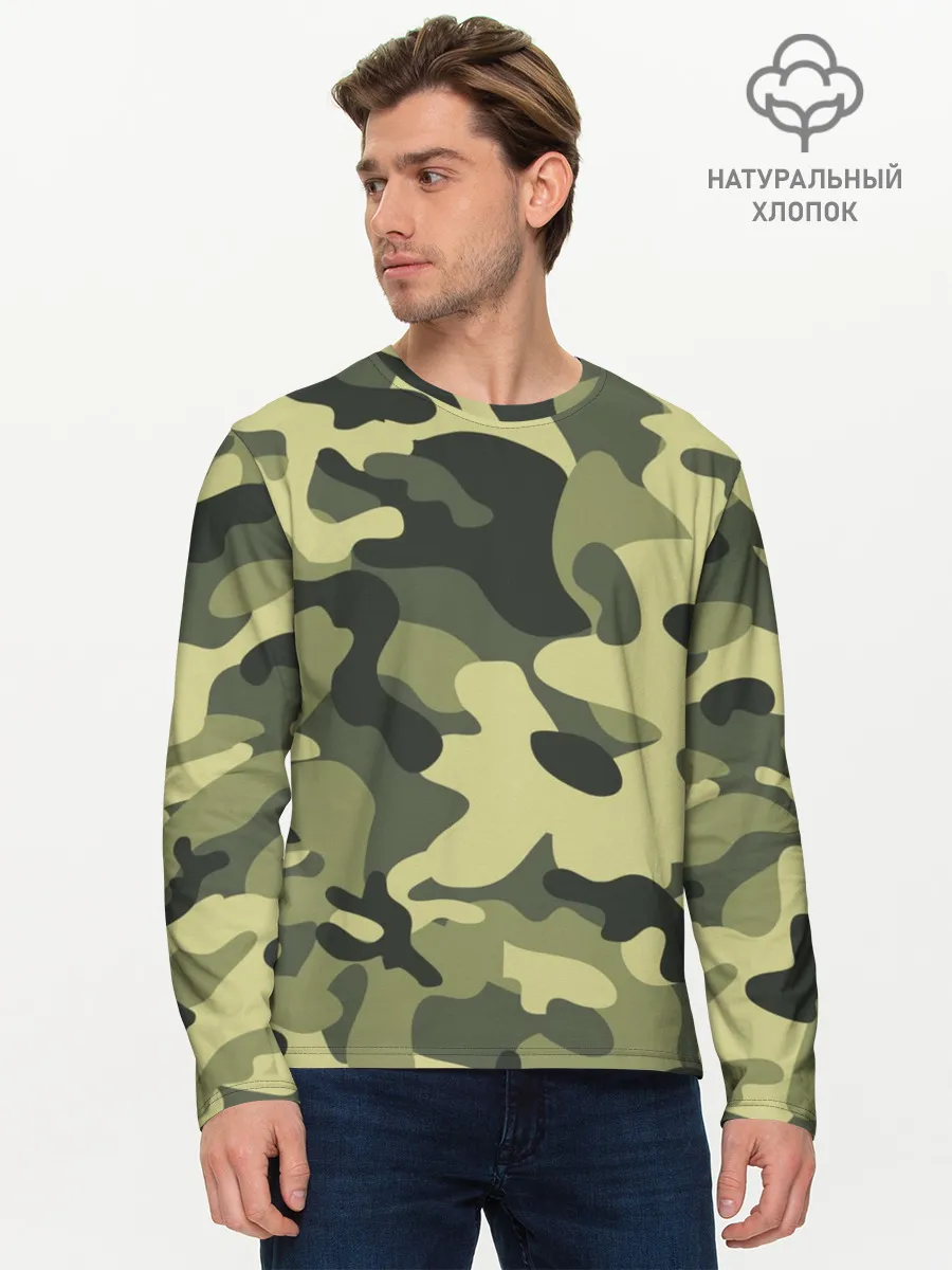 Мужской лонгслив базовый / Камуфляж Хаки