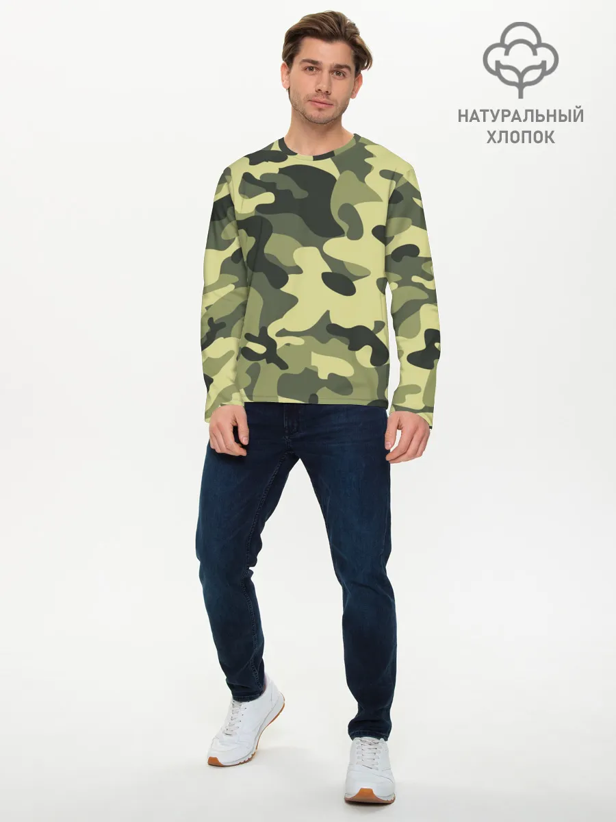 Мужской лонгслив базовый / Камуфляж Хаки