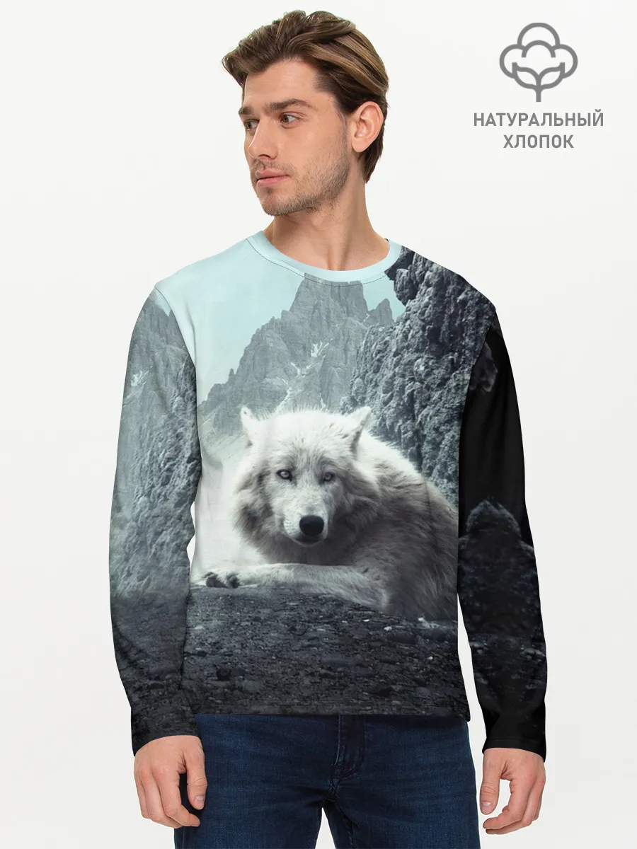 Мужской лонгслив базовый / Волк в горах