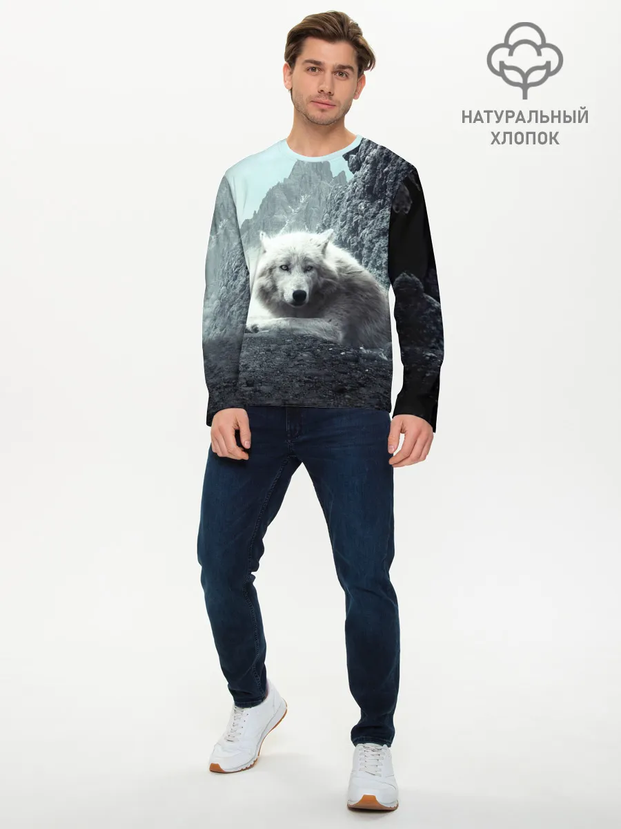 Мужской лонгслив базовый / Волк в горах