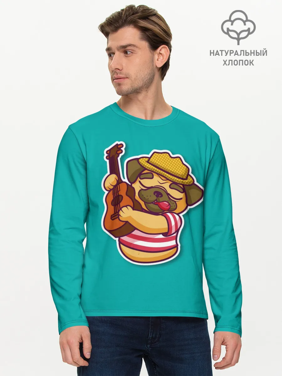 Мужской лонгслив базовый / Мопс музыкант