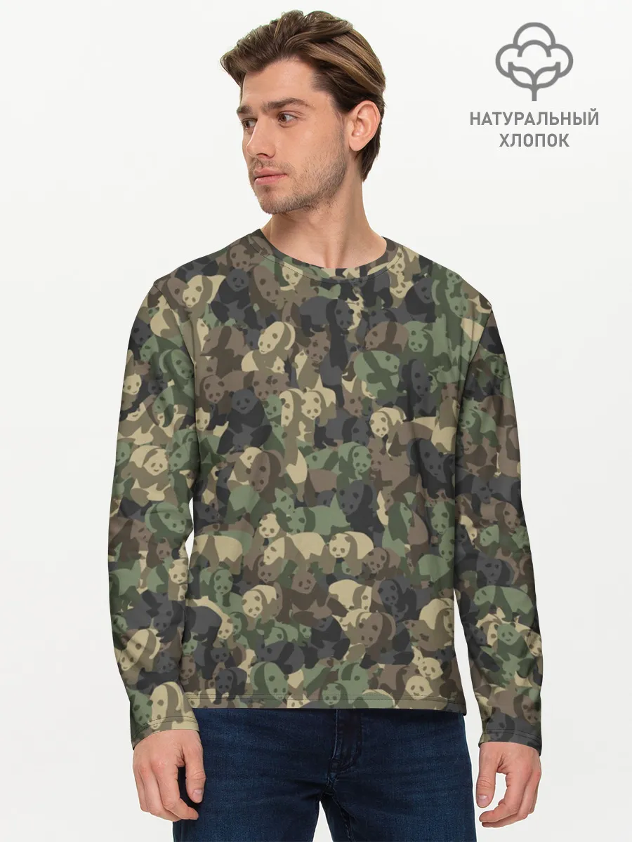 Мужской лонгслив базовый / Камуфляж с пандами