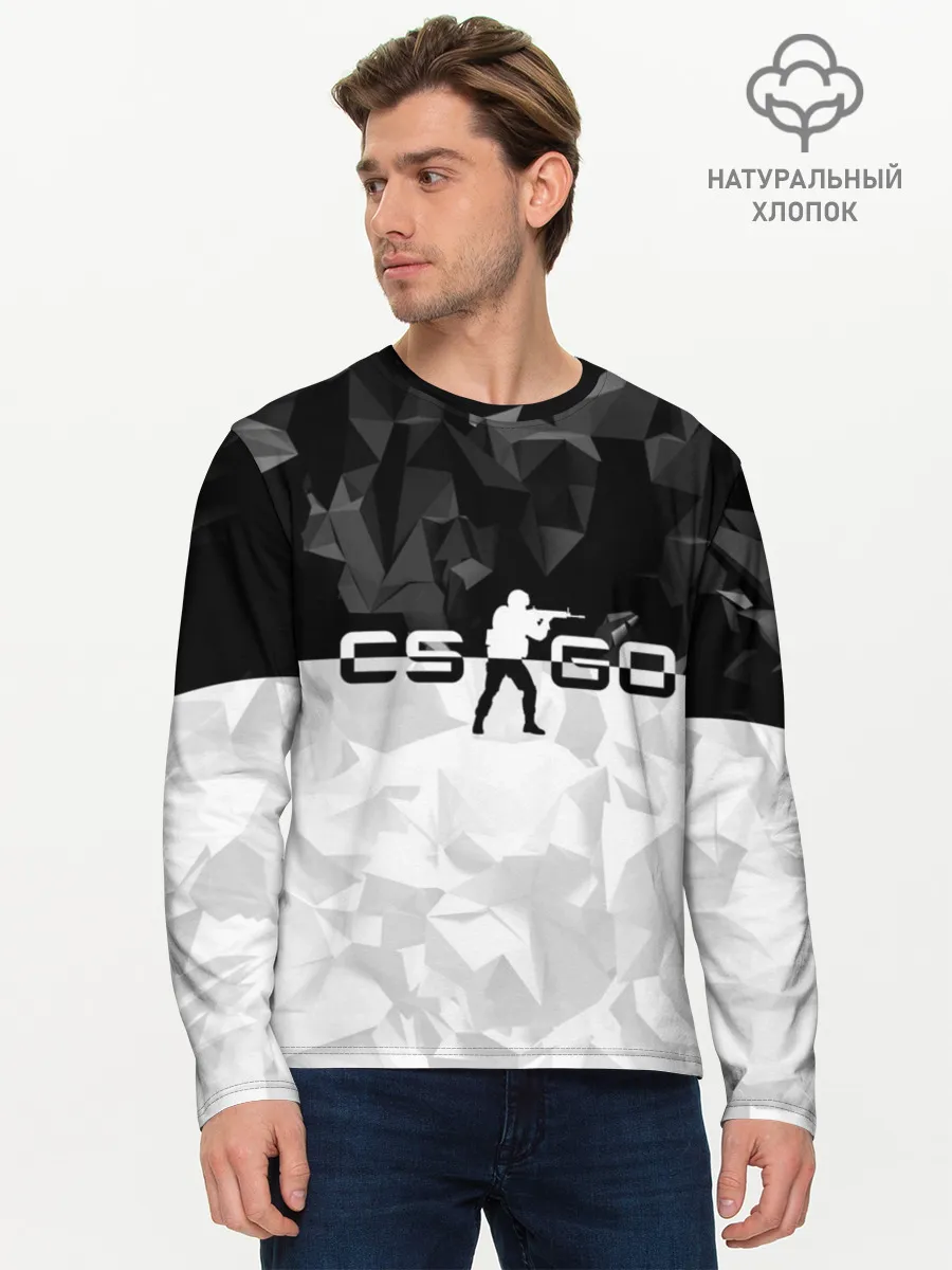 Мужской лонгслив базовый / CS GO BLACK WHITE GEOMETRY