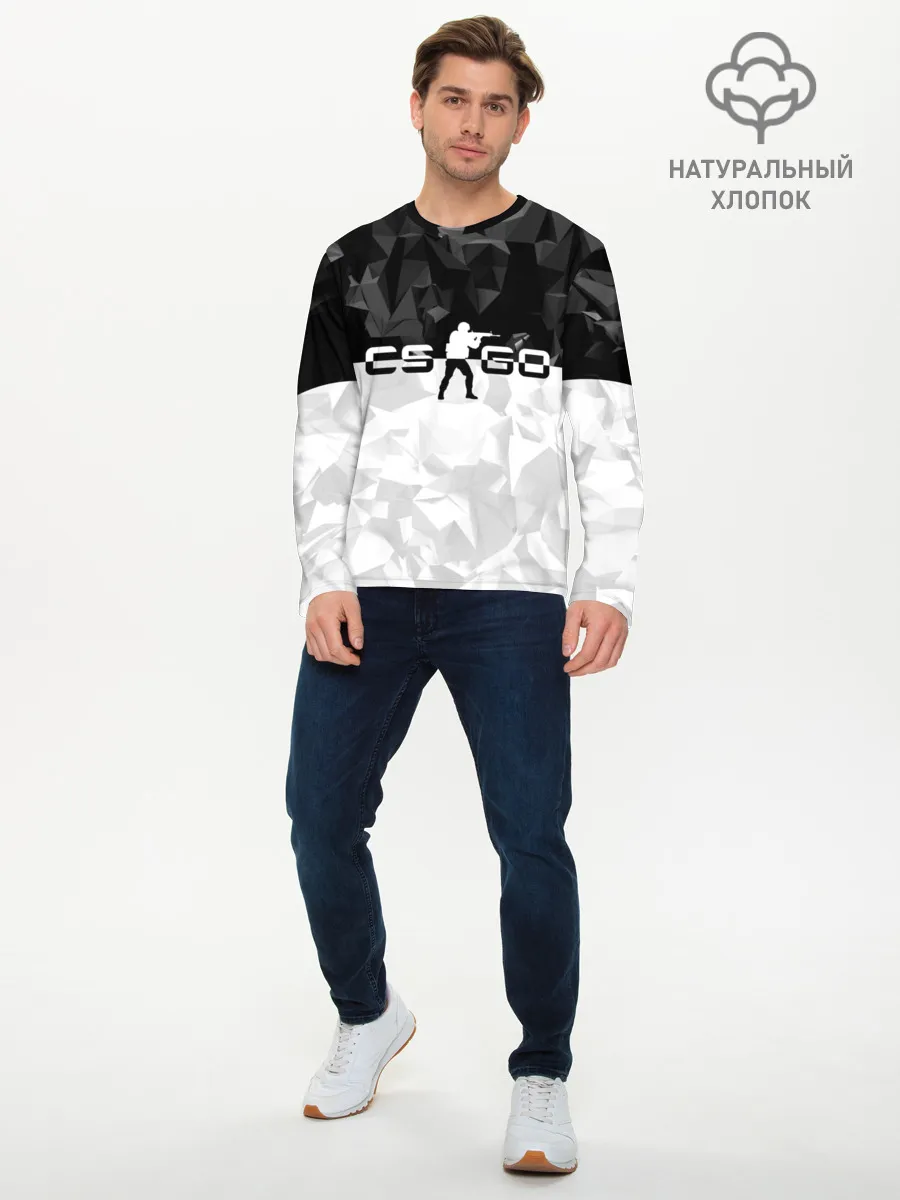 Мужской лонгслив базовый / CS GO BLACK WHITE GEOMETRY