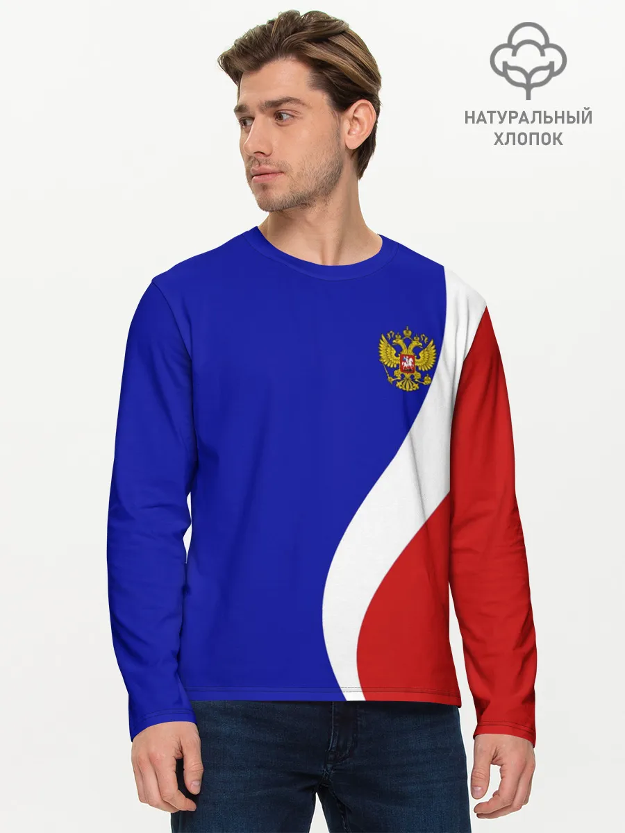 Мужской лонгслив базовый / Герб РФ Триколор