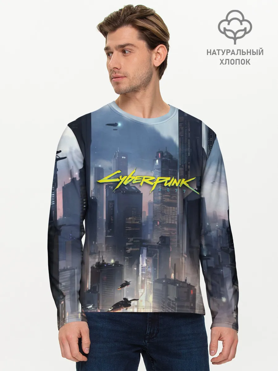 Мужской лонгслив базовый / Cyberpunk 2077 city