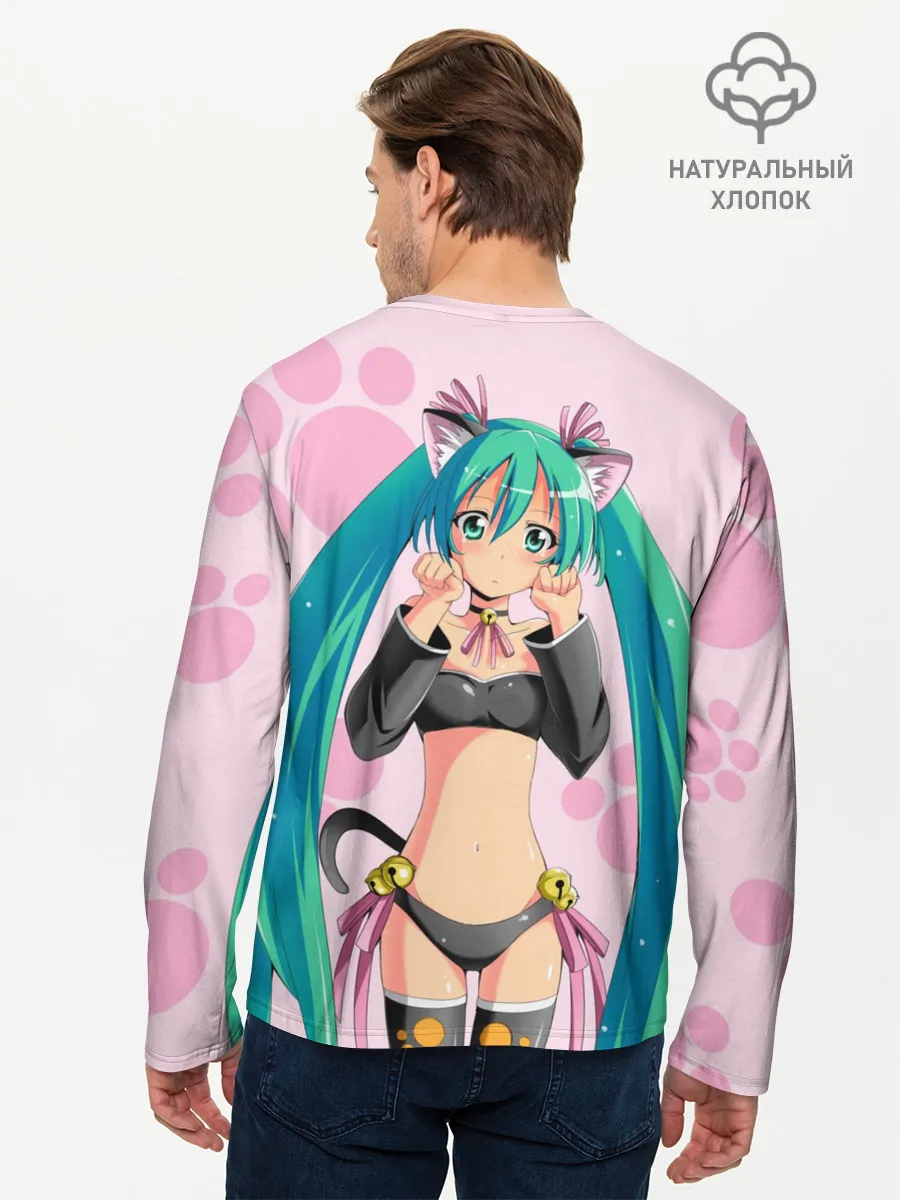 Мужской лонгслив базовый / Хатсуне Мику на розовом фоне