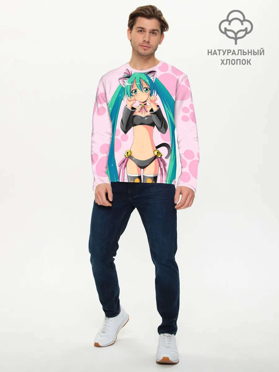 Мужской лонгслив базовый / Хатсуне Мику на розовом фоне