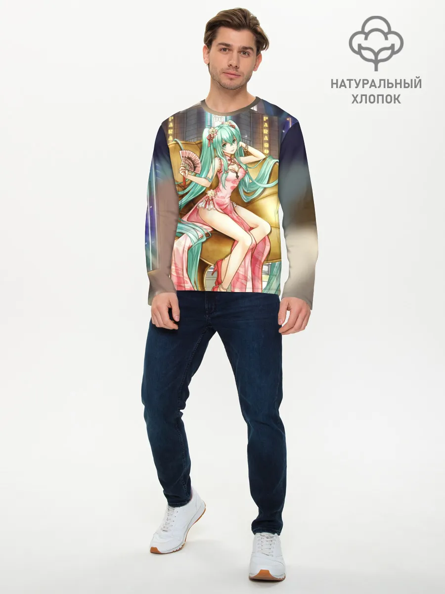 Мужской лонгслив базовый / Hatsune Moku на троне