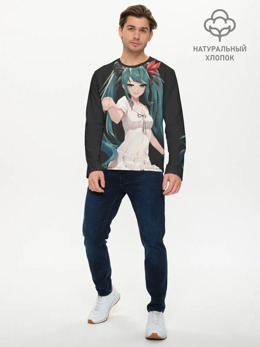 Мужской лонгслив базовый / Хацуне Мику с протянутой рукой