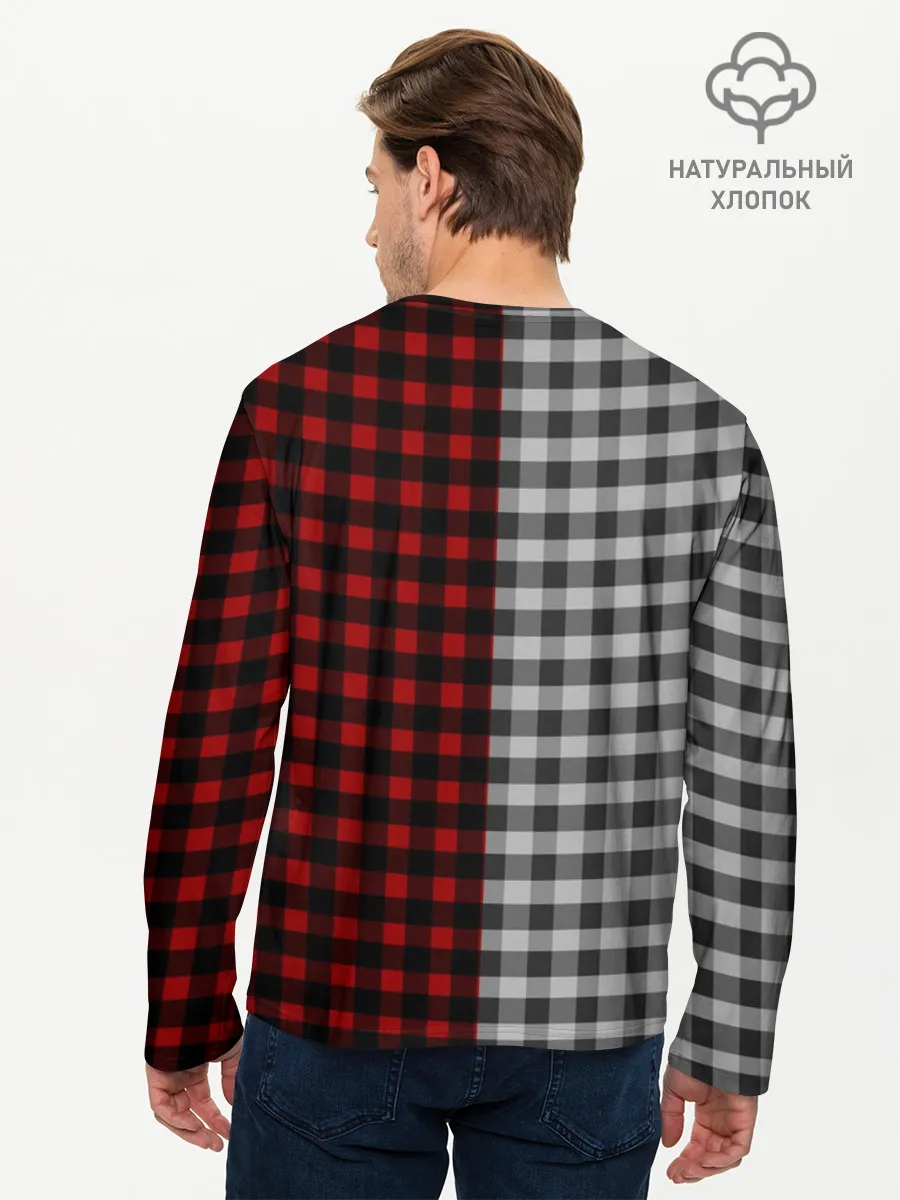 Мужской лонгслив базовый / Красно белая рубашка в клетку