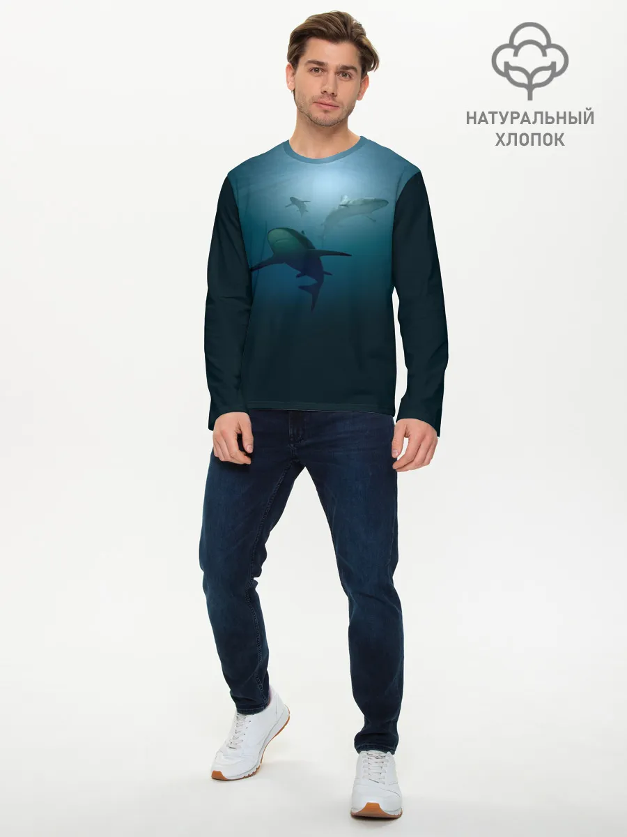 Мужской лонгслив базовый / Акулы