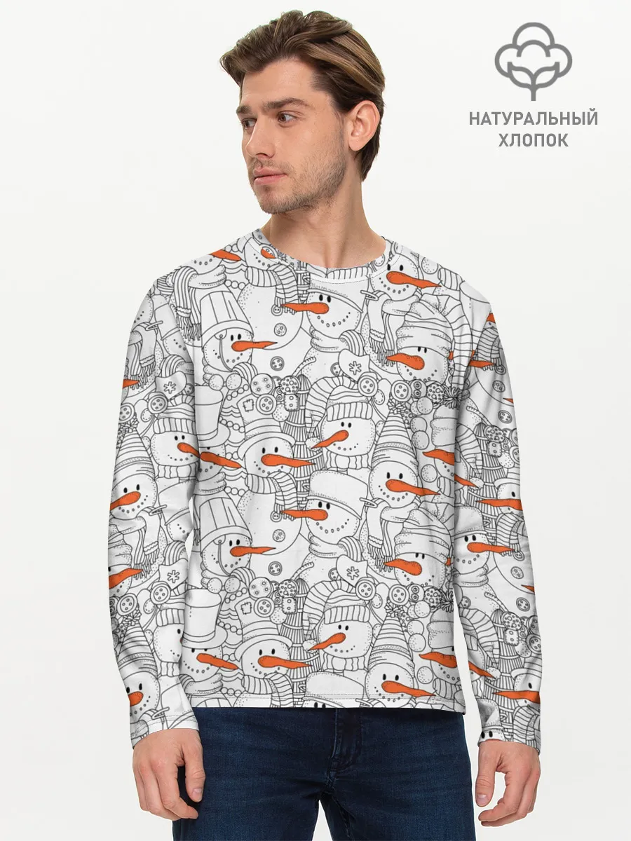 Мужской лонгслив базовый / Снеговики