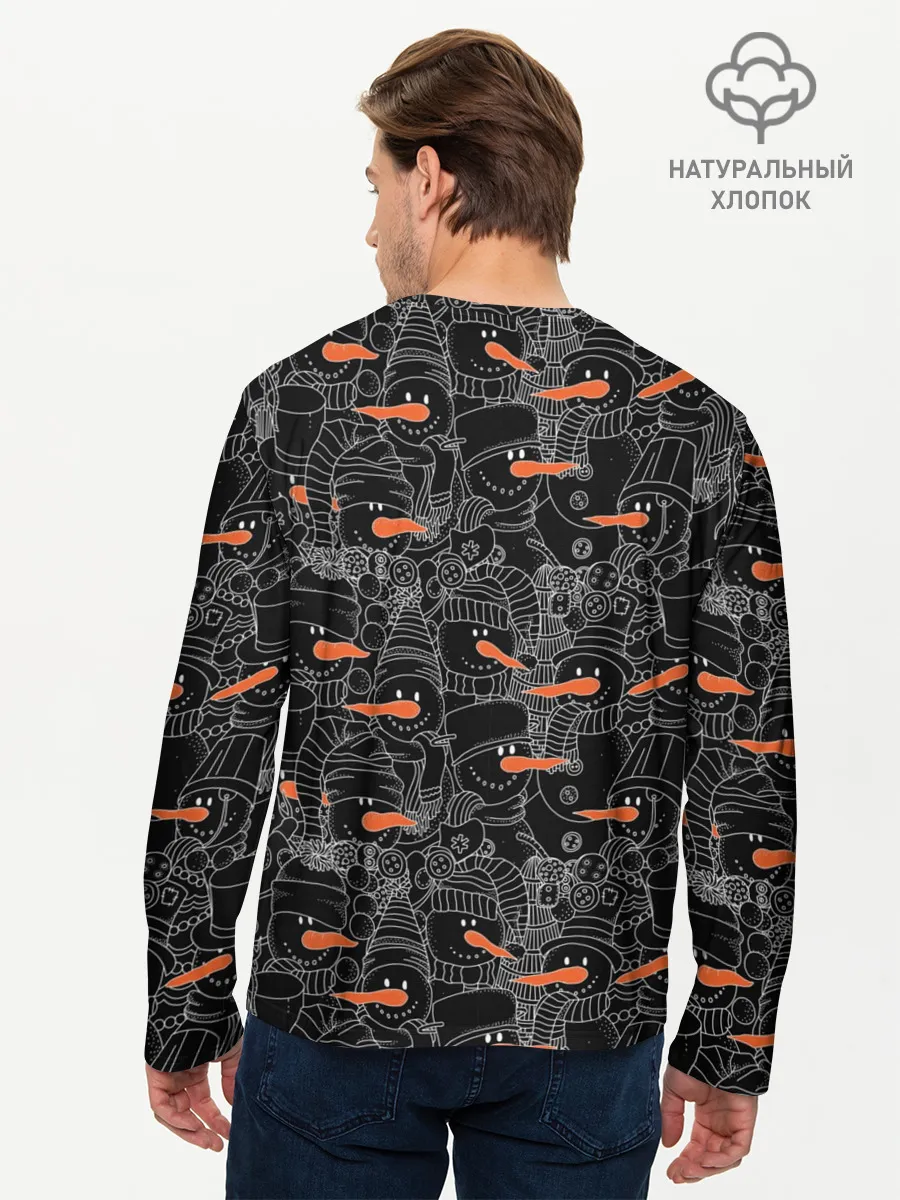Мужской лонгслив базовый / Черные снеговики
